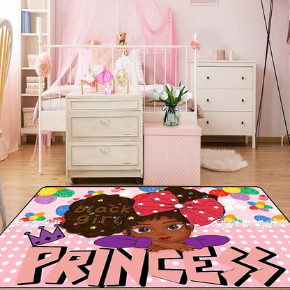 African American Black Girl Rugs for Bedroom Black Girl Area Rug Princess Room Decor for Girls Bedroom Teen Room Decor for Girls Bedroom Black Girls Kids Room Decor for Girls, Pink, 4'5'' × 6'