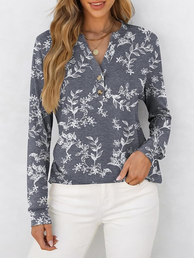 ANRABESS Women's Long Sleeve Shirts 2026 Spring Fashion Dressy Casual Tops Trendy Henley Blouses Cute Work Outfits Clothes