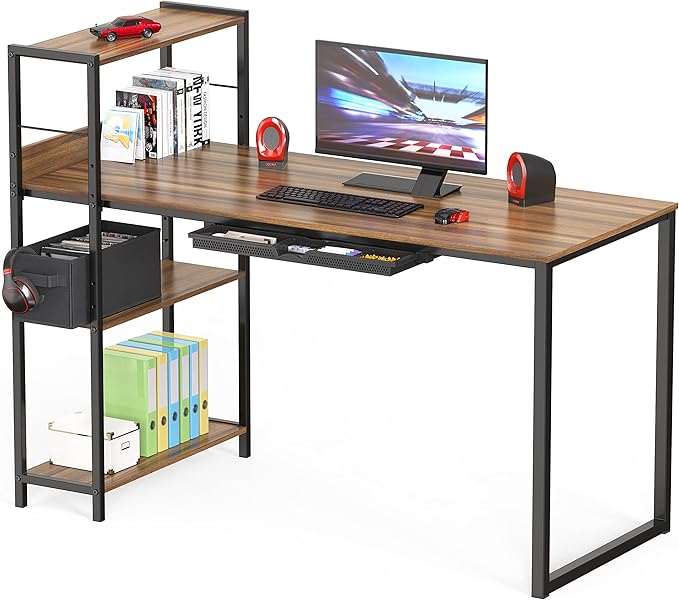 SHW 46-Inch Mission Desk with Side Shelf, 24" Deep, Walnut
