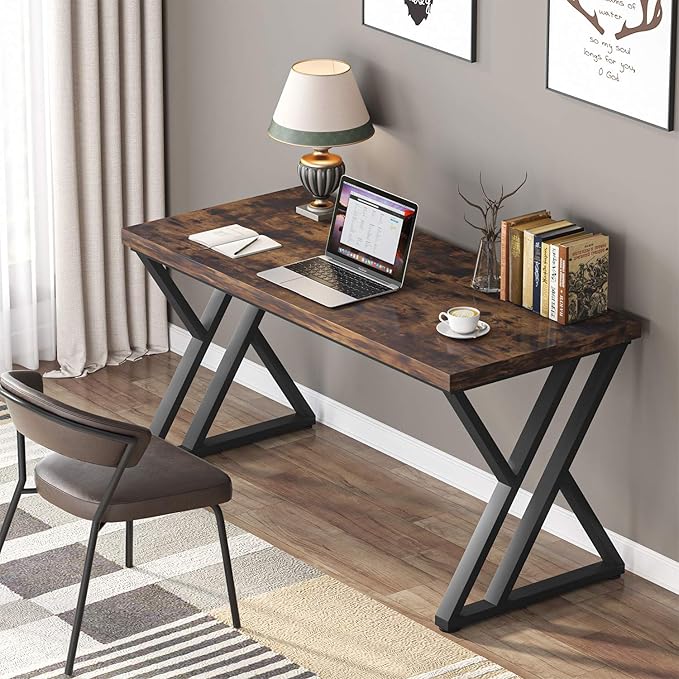 55 Inch Large Simple Industrial Computer Desk Study Writing Table Home Office Workstation,Rustic Brown