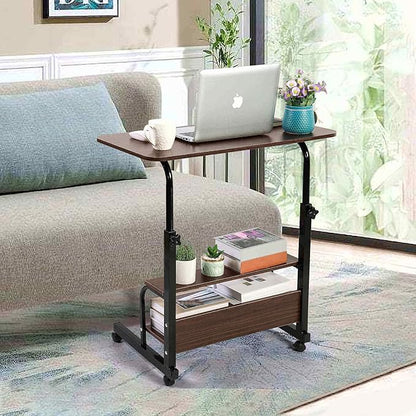 Adjustable Mobile Laptop Desk Home Office Desk Detachable Wheels Desk Portable Height Mobile Bedside Table Veranda Office Desk Additional Storage Rack Small Spaces Desk Size 15.7x31.5'Brown