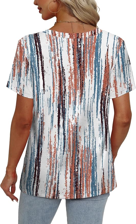 Alaroo Womens Summer Tops 2026 V Neck Short Sleeve Shirts Trendy Dressy Casual Vacation Outfits Printed