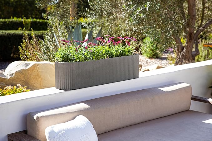 Veradek Demi Series Window Box Planter - Long Planter Box for Windowsill/Balcony | Durable Plastic-Stone Composite Material | Modern Décor for Flowers/Herbs