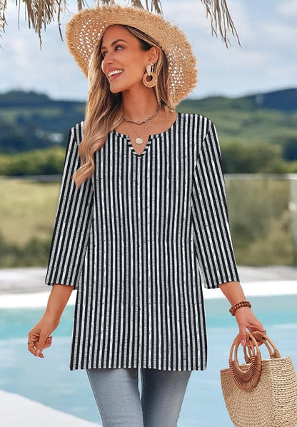 OFEEFAN Summer Boho Tops For Women 3/4 Length Sleeve Womens Tops Vacation Outfits
