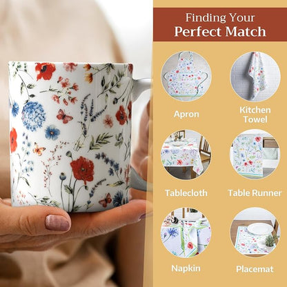Maison d' Hermine Coffee Mug with Handles Tea Cups (12 Ounce, Pack of 1) | Fine Bone China Coffee Mugs for Hot Beverages Cappuccino Latte Home Restaurant Spring Summer -Just Floral - Blues 'N Redz