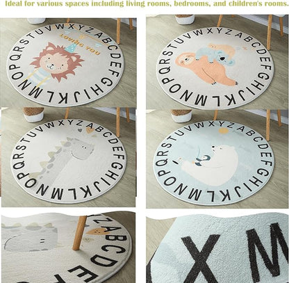 ABC Round Rug for Kids Warm and Soft Alphabet Nursery Animal Area Rugs Fun Rugs for Play Rooms Non-Slip Mats Crawling Mats Decorative Rugs for Bedrooms Living Rooms (Bear, 39in)
