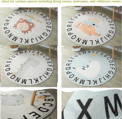 ABC Round Rug for Kids Warm and Soft Alphabet Nursery Animal Area Rugs Fun Rugs for Play Rooms Non-Slip Mats Crawling Mats Decorative Rugs for Bedrooms Living Rooms (Hedgehogs, 47in)