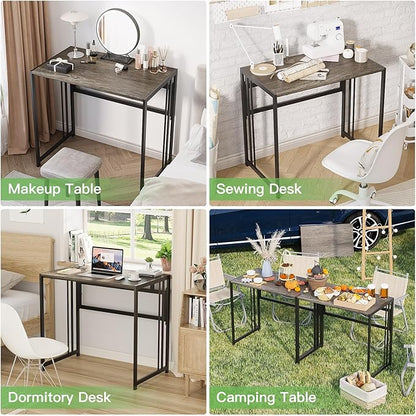 Folding Desk 32'' Computer Desk No Assembly Required Foldable Table Space Saving Writing Workstation for Home Office, Dark Grey