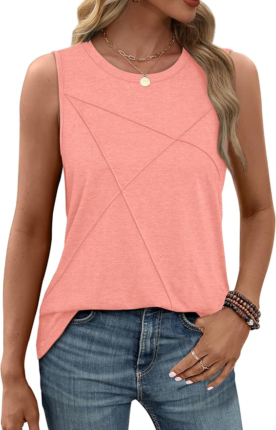 WIHOLL Women's Sleeveless Summer Crewneck Loose Fit Tank Tops