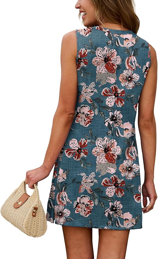 WIHOLL Casual Dresses for Women Crewneck Sleeveless Tank Dress Summer Spring Boho Vacation Clothes