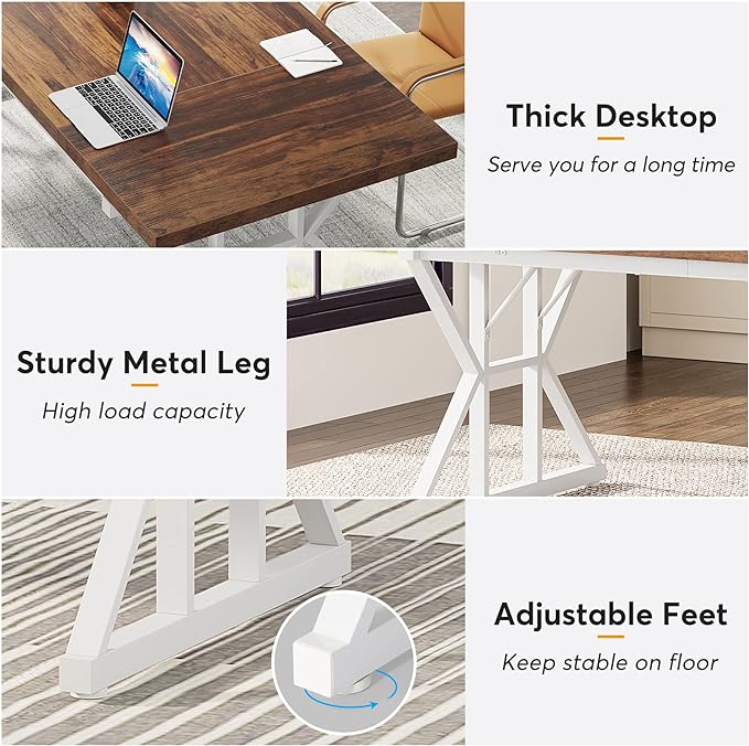 70.8-Inch Large Executive Desk, Modern Computer Office Desk, Wooden Writing Desk Study Table for Home Office
