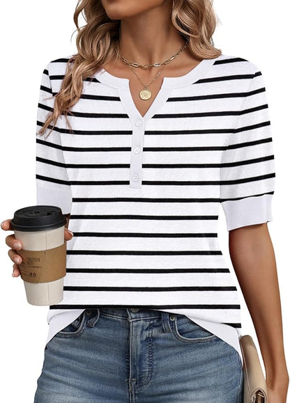 Zeagoo Women's Short Sleeve Sweater 2026 Spring Summer Tops Lightweight Casual V Neck Sweaters Dressy Work Blouses Clothes