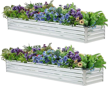 2 Pack 6x1.5x1FT Galvanized Raised Garden Beds Kit Outdoor Metal Gardening Planter Box for Vegetable Elevated Flower Herbs,Silver