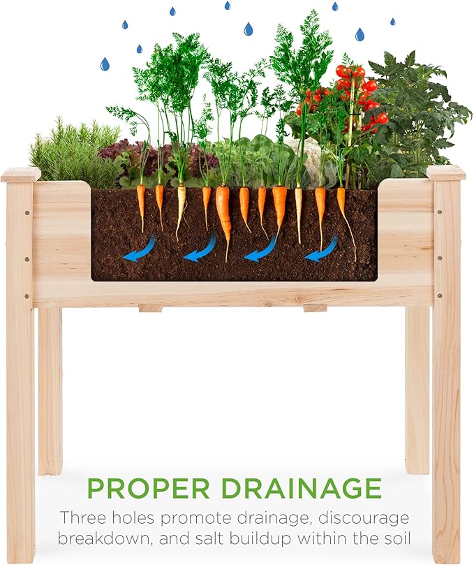 Best Choice Products 34x18x30in Raised Garden Bed, Elevated Wood Planter Box Stand for Kids, Backyard, Patio, Balcony w/Bed Liner, 150lb Capacity - Natural