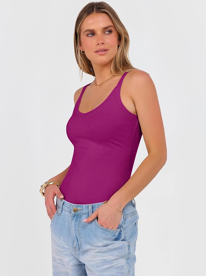 ANRABESS V Neck Tank Tops for Women Ribbed Knit Camisole 2026 Summer Casual Sleeveless Slim Fitted Basic Cami Shirts Clothes