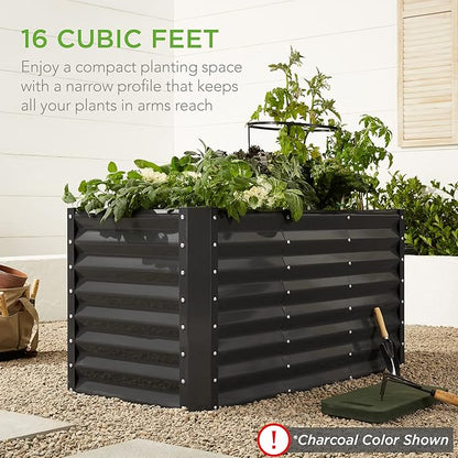 Best Choice Products 4x2x2ft Outdoor Metal Raised Garden Bed, Deep Root Planter Box for Vegetables, Flowers, Herbs, and Succulents w/ 119 Gallon Capacity - Wood Grain