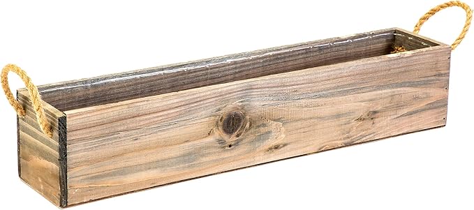 20" Rectangular Rustic Wood Planter with Handle and Plastic Liner l Rustic Barn Wood l Country Style, Home and Wedding Decorations, Garden Ornaments (20x4 w Handle Set of 2, Natural)