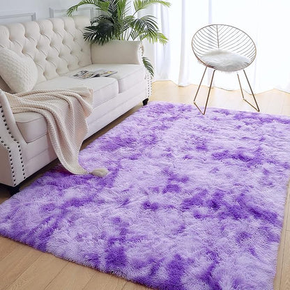 AROGAN Soft Rainbow Area Rugs for Girls Room 5x8 Feet, Fluffy Girls Bedroom Rugs, Princess Rug, Cute Colorful Carpet for Kids Teens Nursery Toddler （Purple）