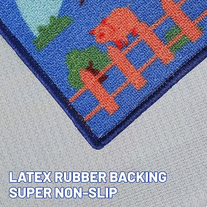 Kids Carpet Playmat Rug 78.7"x59", Car Rug for Kids Cars, Non-Slip Town City Road Map Kids Rug for Playroom Bedroom Boys, Kids Car Mat Road Rug, Track Rug Car Play Rug for Kids (78.7X59Inch,Blue)