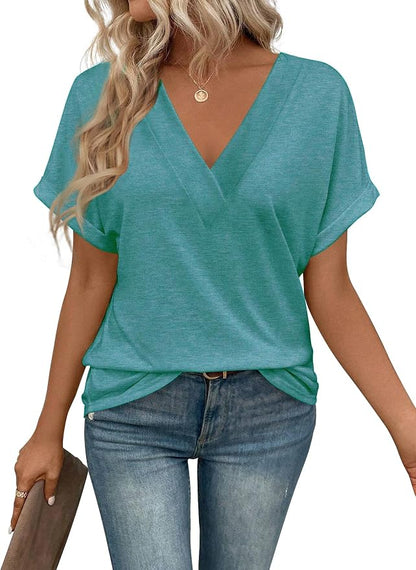 T Shirts Short Sleeve V Neck Tees Womens Tops Beach Vacation Fashion Clothes 2026 Casual Summer Spring Fall Outfits