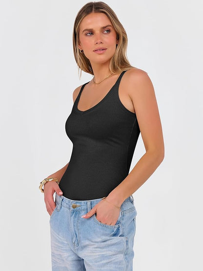 ANRABESS V Neck Tank Tops for Women Ribbed Knit Camisole 2026 Summer Casual Sleeveless Slim Fitted Basic Cami Shirts Clothes