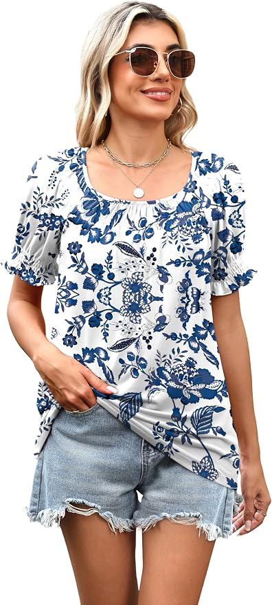 WIHOLL Womens Short Sleeve Square Neck Summer Tops Dressy Casual Blouses Trendy Clothes 2026