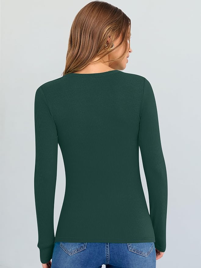 ANRABESS Long Sleeve V Neck Shirts for Women | Soft Comfy Ribbed Knit Fitted Tshirts, Casual Going Out Tops, 2026 Trendy Basic, Fall Winter Underscrub Layering Clothes