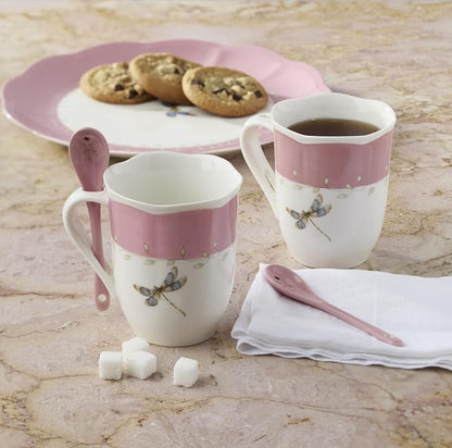 Lenox 897803 Butterfly Meadow Color Mugs With Spoons, Set Of 2, Pink