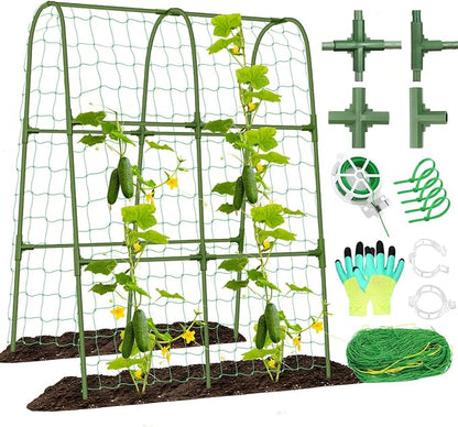 Cucumber Trellis for Raised Bed, Garden Arch Trellis for Climbing Plants Outdoor, Metal Garden Trellis for Spring Vegetables, Cucumber Trellis for Spring Tomato, Bean, Pea, Grape, Plant