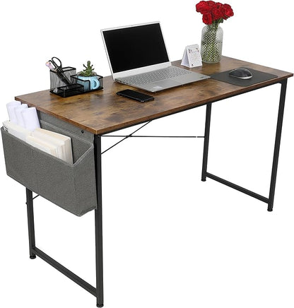 YSSOA 40/47 Inch Computer, Modern Simple Style Home Office, Study Student Writing, Vintage Wooden Desk, Brown