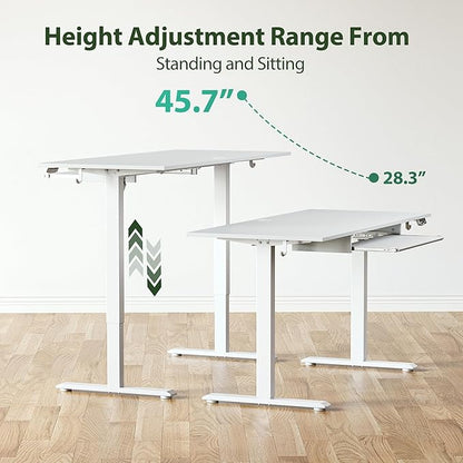 Height Adjustable Desk with Keyboard Tray, 48 x 24 Inches Electric Standing Desk, Stand up Computer Table with Memory Preset, Modern Lift Motorized Gaming Workstation, White