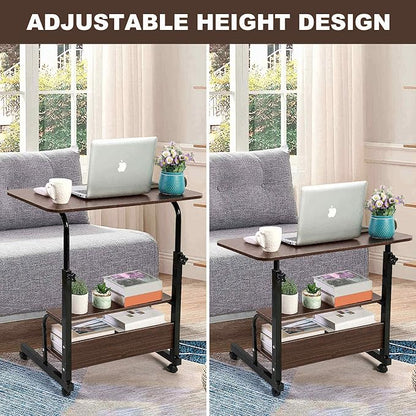 Adjustable Mobile Laptop Desk Home Office Desk Detachable Wheels Desk Portable Height Mobile Bedside Table Veranda Office Desk Additional Storage Rack Small Spaces Desk Size 15.7x31.5'Brown