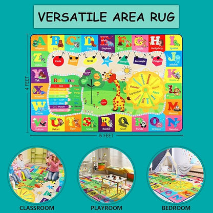Kids Rug Cute Playroom Rug with ABC Alphabet Animals Classroom Rug Educational and Fun 4x6 Area Rugs for Baby Toddler Children Learning Girls Boys Bedroom Nursery Rug Washable