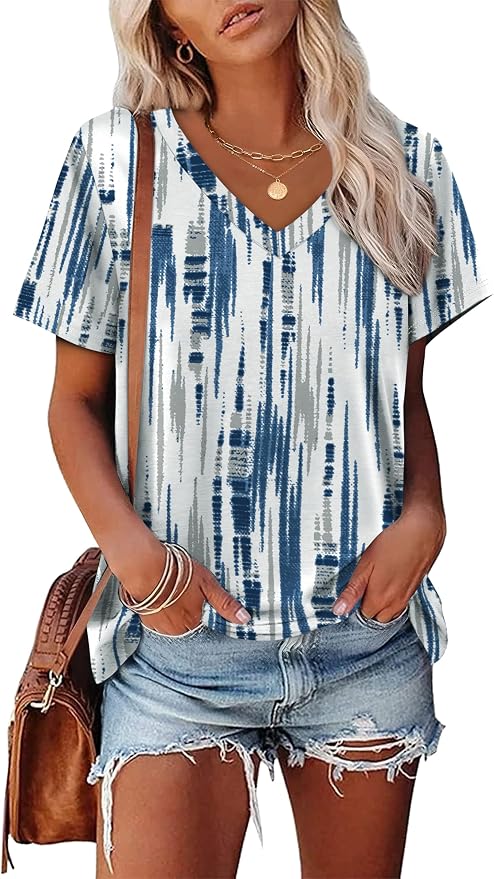 Alaroo Womens Summer Tops 2026 V Neck Short Sleeve Shirts Trendy Dressy Casual Vacation Outfits Printed