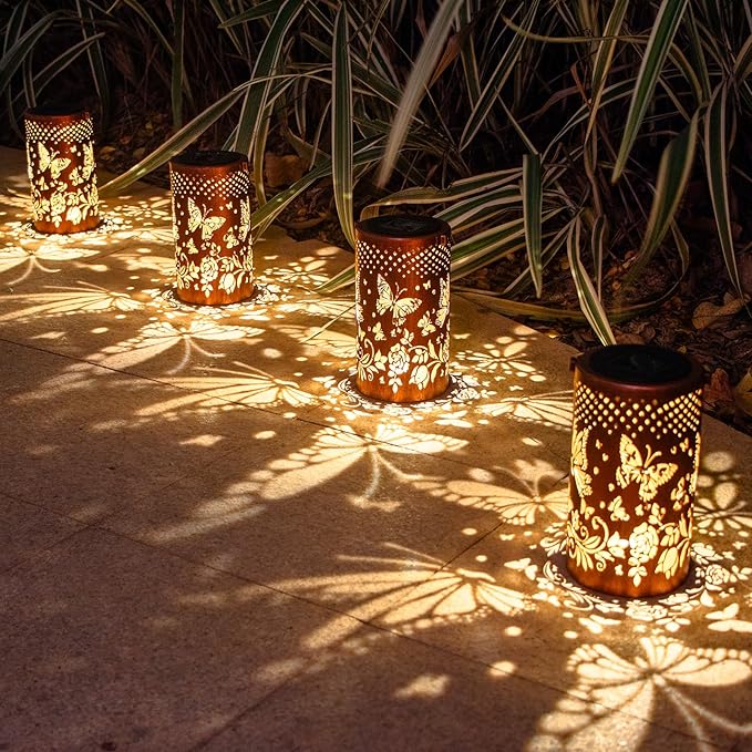 Butterfly Solar Lanterns Outdoor Hanging, Hollowed-Out Metal Waterproof LED Garden Decor Light for Patio Yard Pathway Lawn Front Porch, Christmas Thanksgiving Birthday Gifts for Women Mom Grandma