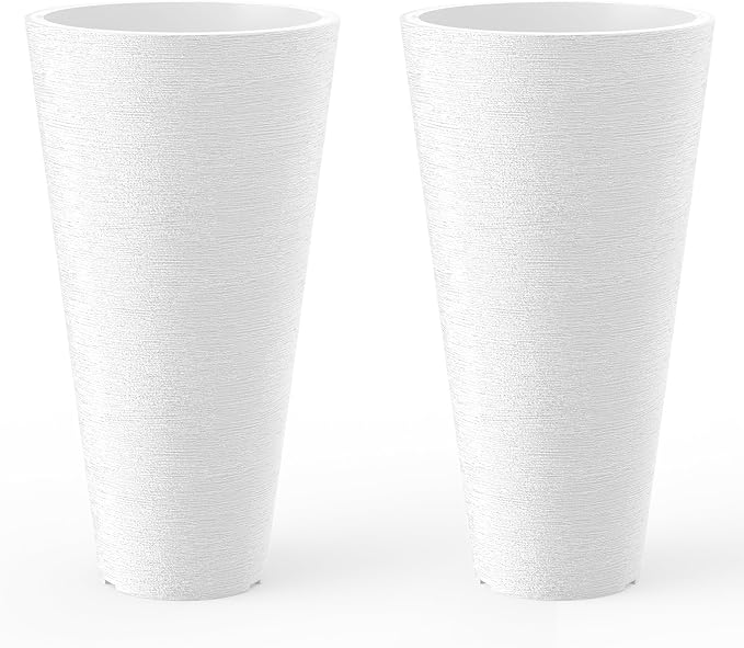 Kante Tall Round Planter Set of 2, 18 Inch Tall Decorative Planter Pots for Outdoor Indoor Garden Patio Front Porch (White)