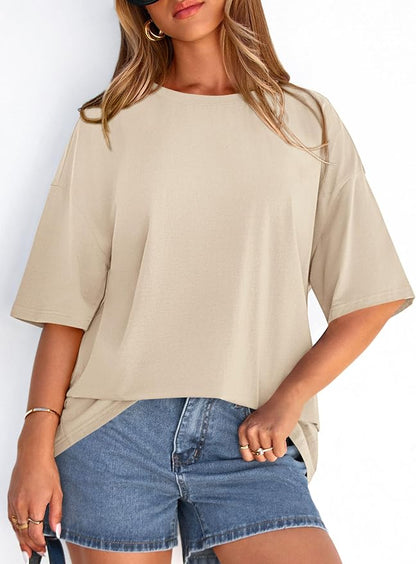 PRETTYGARDEN Womens 2026 Spring Going Out Tops Casual Short Sleeve Crewneck Loose Fit Basic Oversized T Shirts Summer Outfits
