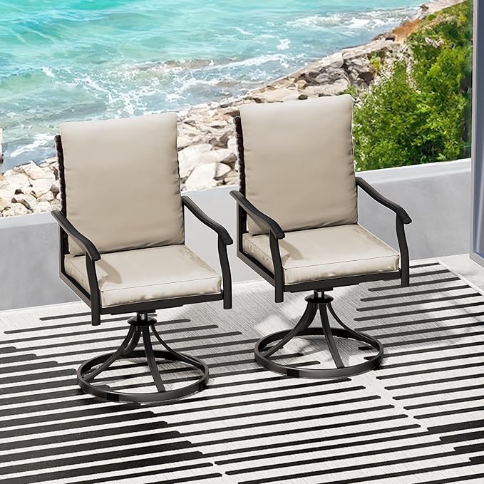 LEVELEVE 5 Piece Outdoor Patio Dining Set with 4 Swivel Dining Chairs & 1 Large Round Dining Table,Bistro Furniture Set for Lawn, Garden, Deck, Backyard and Porch
