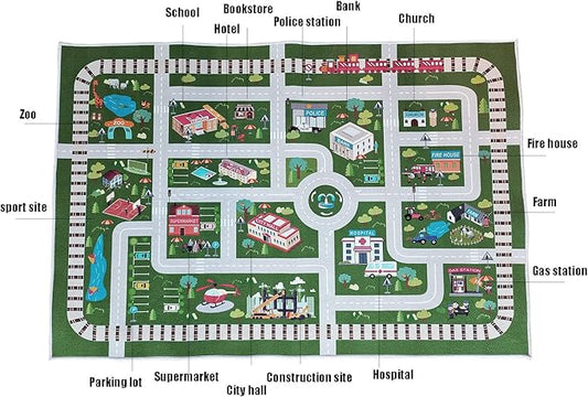 Kids Rug,Playroom Car Rug Play Mat,City Life Road Rug for Cars,Fun City Map for Track Toys,Carpet for Bedroom Boys (4'x2'7")