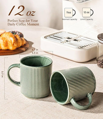 GBhome Coffee Mugs Set of 6，12 oz Coffee Cups with Handle | Cups for Latte, Tea, Cocoa & Milk, Ideal for Daily Use & Gifts, Microwave & Dishwasher Safe, Dark Green