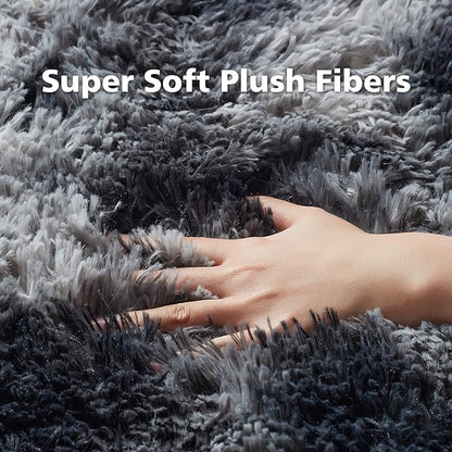 Ophanie Rugs for Bedroom, Machine Washable Fluffy Shaggy Soft Area Rug, Non-Slip Indoor Floor Carpet for Living Room, Kids Boys Teen Dorm Home Decor Aesthetic, Nursery, 4x6 Feet Black and Grey