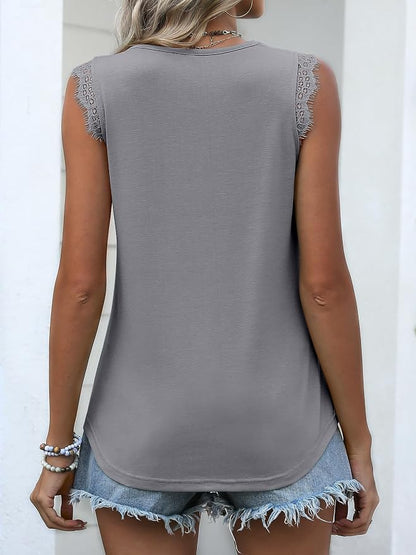 ANRABESS Womens Lace Trim Tank Tops V Neck Sleeveless Shirts 2026 Summer Casual Trendy Dressy Cami Top