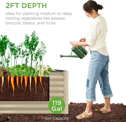Best Choice Products 4x2x2ft Outdoor Metal Raised Garden Bed, Deep Root Planter Box for Vegetables, Flowers, Herbs, and Succulents w/ 119 Gallon Capacity - Beige