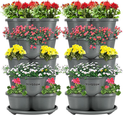 VIVOSUN 2-Pack 5 Tier Vertical Gardening Stackable Planter for Strawberries, Flowers, Herbs, Vegetables, Grey