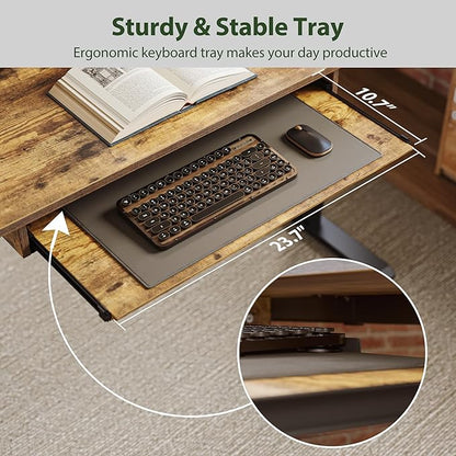 Height Adjustable Desk with Keyboard Tray, 48 x 24 Inches Electric Standing Desk, Stand up Computer Table with Memory Preset, Modern Lift Motorized Gaming Workstation, Rustic Brown