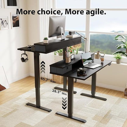 55 x 24 Inches Electric Standing Desk with 2 Storage Drawers, Stand Up Desk Adjustable Height, Sit and Stand Computer Table with Splice Board, Black