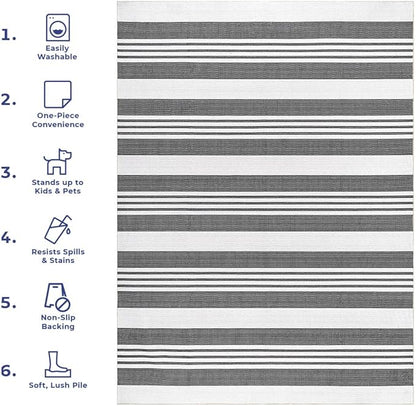 nuLOOM Lena Machine Washable Striped Ultra Thin Runner Rug, 2' 6" x 8', Grey