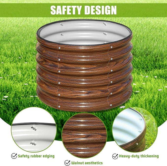 SnugNiture Raised Garden Bed, 2 PCS 2×2×1.5ft Round Galvanized Outdoor Planter Box, 17" Tall Deep Metal Garden Bed Kit for Planting Vegetables, Fruits, Flowers, Brown