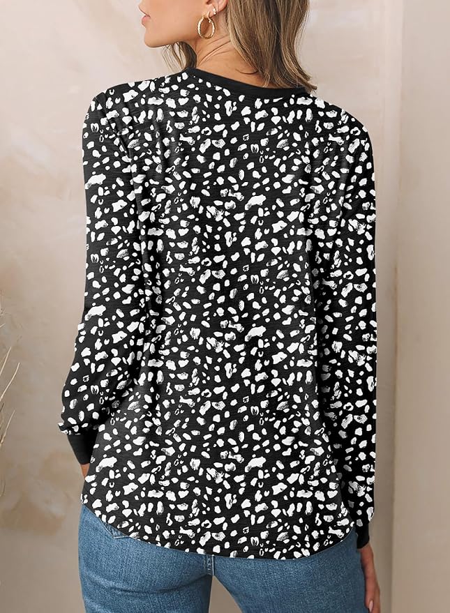 EVALESS Womens Crewneck Long Sleeve Tops Casual Polka Dots Tops Fall 2026 Tshirts Shirts