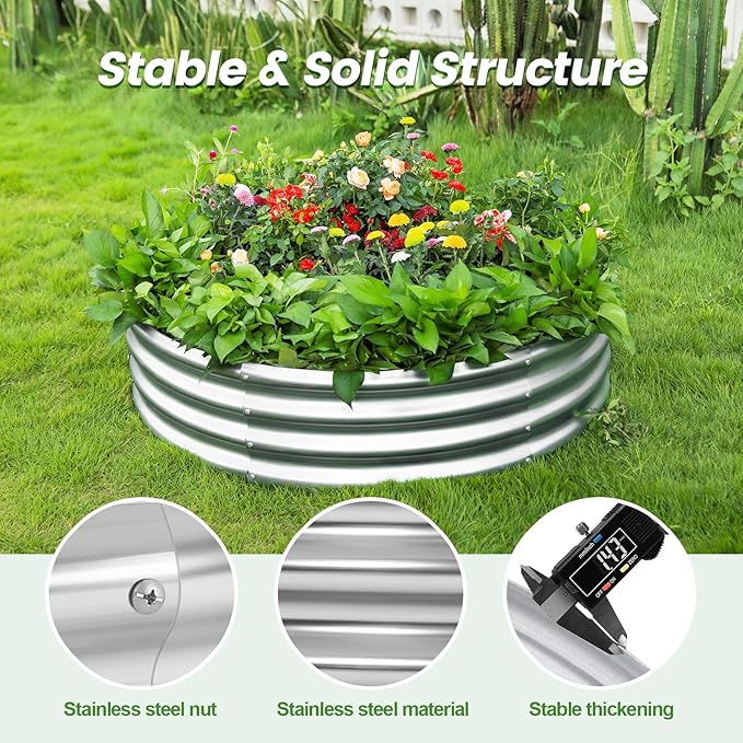 Land Guard Galvanized Raised Garden Bed Kit, Galvanized Planter Raised Garden Boxes Outdoor, Round Large Metal Raised Garden Beds for Vegetables ……